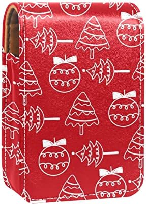 Bolsa de batom de batom de maquiagem de oryuekan com espelho portátil de armazenamento de batom portátil Organizador de armazenamento de brilho labial, padrão de desenho animado de Natal árvore vermelha