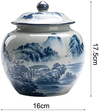 Jarra de gengibre azul e branco de depila, jarro decorativo chinoiserie para decoração de casa, jarro de armazenamento de chá com tampa hermética, cerâmica para latas de chá de chá de chá de especiarias de cozinha latas de chá