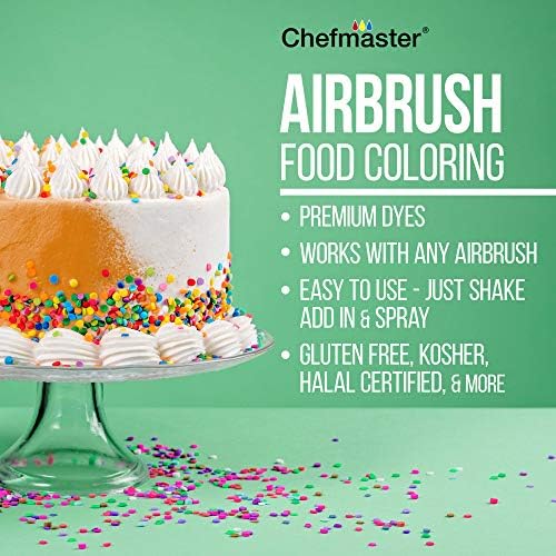 Super Deluxe 2 Airbrush Mestre -Airbrush Cake Decorating Airbrowrationing Kit com conjunto de 12 cores de alimentos de chefmaster, aerobrexes de alimentação de gravidade, compressor de ar - decore as sobremesas de biscoitos de bolos de bolos