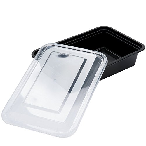 SafePro 38 oz. Contêiner de microondas retangular preto com tampa transparente