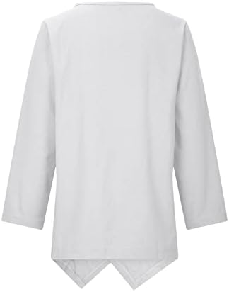 Linho de algodão feminino top irregular e largo versátil manga longa de colagem de pescoço camiseta casual blusas de estampa