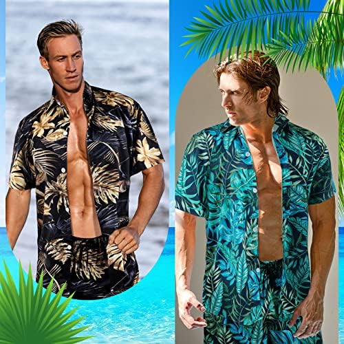 2 set masculino para homens havaianos Button Casual Down Down Facs Sits Tropical Pattern Summer camisa de verão para férias