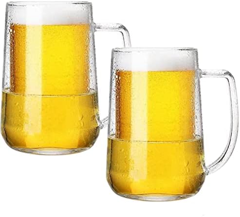 Sizikato 2pcs Borossilicate Vidro bebendo vidro, caneca de cerveja de vidro de parede dupla, 16 onças