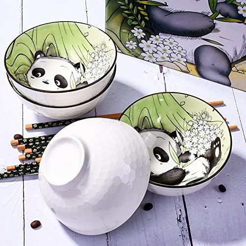 Bosili Bosili Panda Rice Bowls and Chauzks Set, tigelas de arroz de cerâmica para o arroz de sopa de sobremesa como um bom presente
