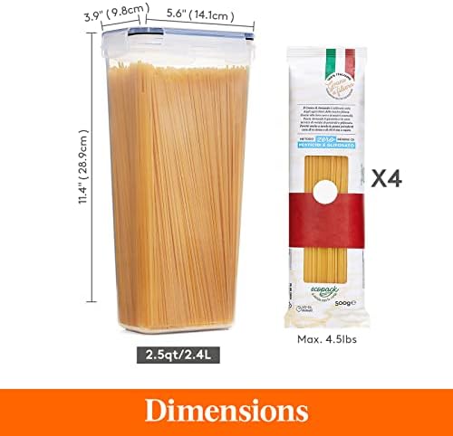 LifeWit 4PCS Recipientes de cereais Armazenamento e 4pcs Airtight Pasta Storage Containers Spaghetti Set