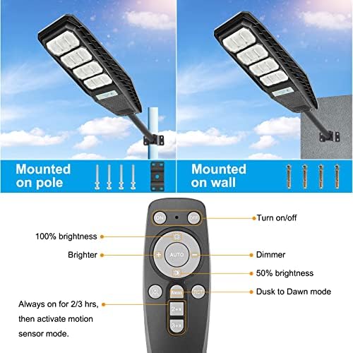 200W Solar Street Light, 2 Light Set Motion Sensor Dusk To Dawn 10000lm Luzes solares brilhantes ao ar livre com Luz