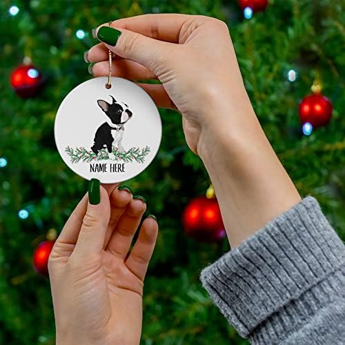 Nome personalizado Boston Terrier Sentando Presentes 2023 Cerâmica de Árvore de Natal Círculos