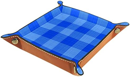Bandeja de manobrista de couro Tacameng, têxtil de grade de padrão xadrez azul, caixas de armazenamento Organizador de armazenamento
