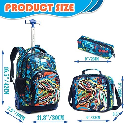 Meetbelify rolando mochila para garotos garotos de dinossauros Backpacks Mochilas de carrinho de viagem para estudantes