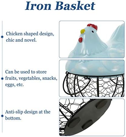 Hemoton Toy ovos cesto de ovo de arame de metal com fazenda de cerâmica capa de galinha de frango por porta