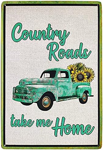 Tisoso Country Roads Leve -me para casa Vintage Metal Tin sinal