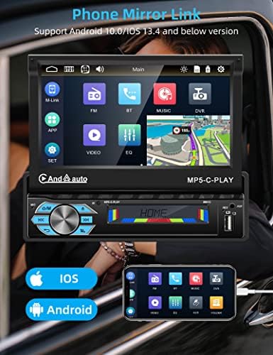 Único estéreo de carro carplay com Apple com Android Bluetooth, 7 polegadas de 7 polegadas Radio de carro com tela sensível