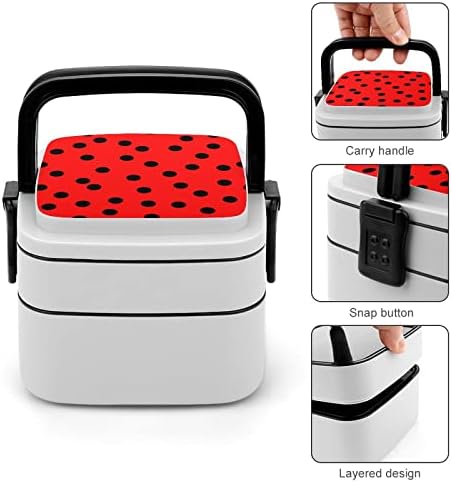 Black Dot Ladybugs Skin Bento Box Double Camada All-In-One Packable Lunch Container com colher para viajar para piquenique