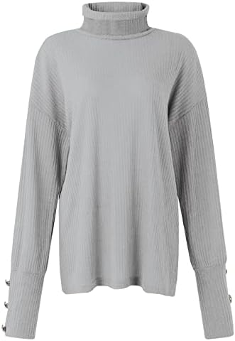 Botão de pulôver de moletom de Natal feminino para manga longa Camisa de malha sólida Camisa de algodão com algodão