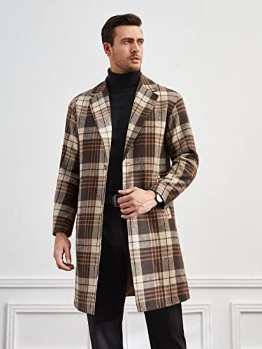Jackets QYIQU para homens - Men Plaid Lant Bols Cockets Overcoat