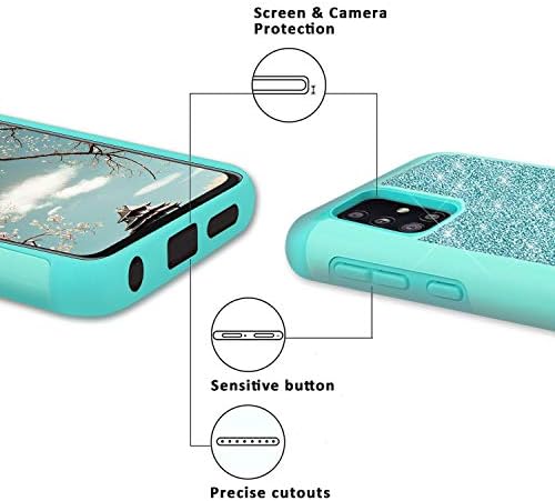 Caixa de telefone TJS Compatível com Samsung Galaxy A71 5G, [Protetor de tela de vidro temperado] Glitter Bling Girls Fofte Mulheres projetam híbrido pesado híbrido