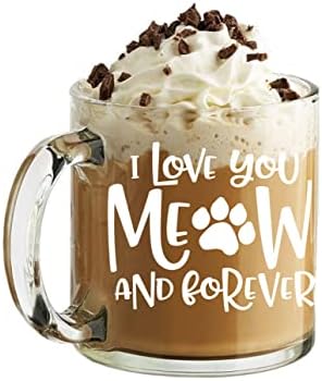 Eu te amo mieow e para sempre 13oz adorável e fofo caneca de vidro de café perfeito para gato pai gato mãe, pawpaw, copo fofo