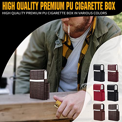 Caixa de caixa de cigarro deslizante de couro PU com suporte mais leve e loop de cinto para homens e mulheres unissex