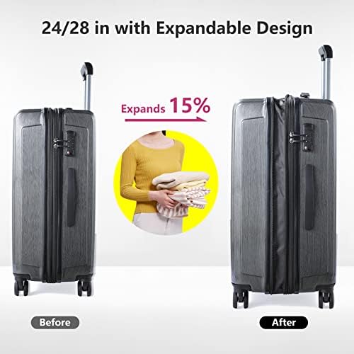 Tydeckare Bagage Conjunto de 3 peças 21/24/28, 21 polegadas com bolso laptop dianteiro e bagagem expansível 24/28 polegadas,