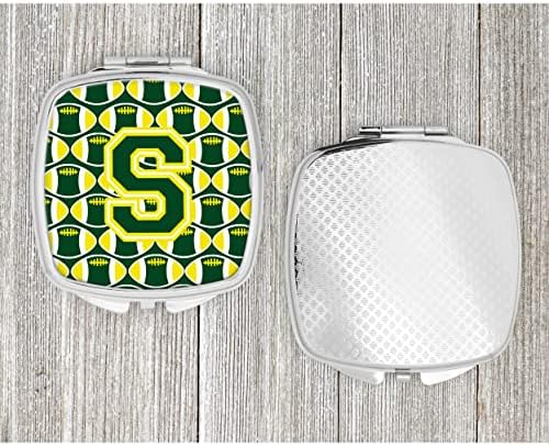 Tesouros de Caroline CJ1075-SSCM SSCM S Futebol Green e Amarelo Espelho Compacto, espelho de maquiagem de viagem