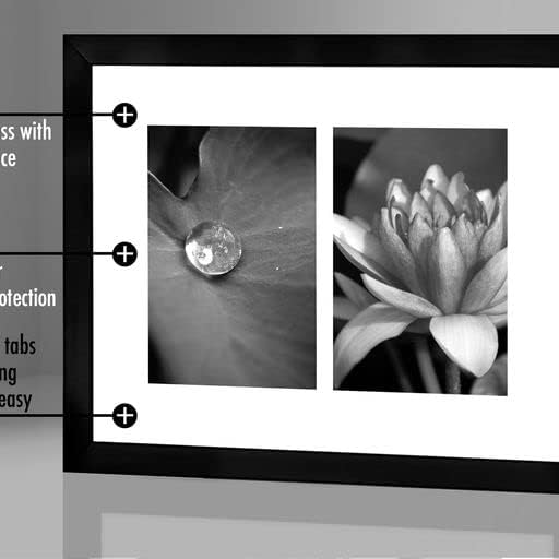 AmericanFlat 5x7 Double Picture Frame in Black - madeira composta com vidro resistente a quebra - formatos horizontais
