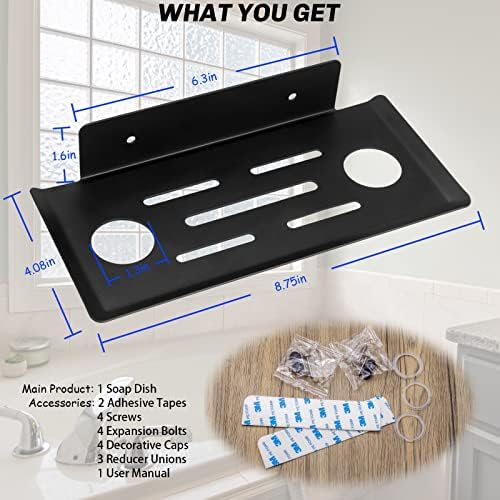 Sabão preto, suporte de sabão de barra para parede de chuveiro, suporte de distribuidor de sabão em aço inoxidável, sabonete de parede adesivo para banheiro