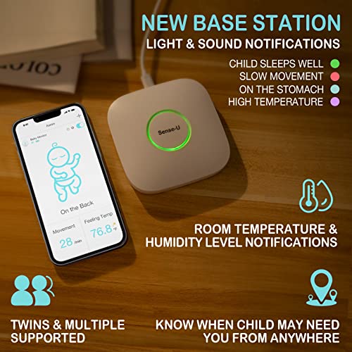 Monitor de bebês inteligentes do Sense-U com notificações em tempo real sem movimento abdominal, capotagem, temperaturas