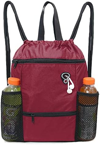 Backpack Backpack Back Sack Sack Sack Backpack W Bolsos de zíper e suportes para garrafas de malha Large Sports Sackpack