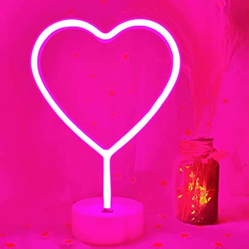 VIFULIN NEON CORAÇÃO CORAÇÃO NEON NEON SIGN Pink Heart Light com base, iluminação de coração Usb/bateria decoração de coração de néon para quarto, decoração do dia dos namorados decoração de quarto rosa para meninas adolescentes