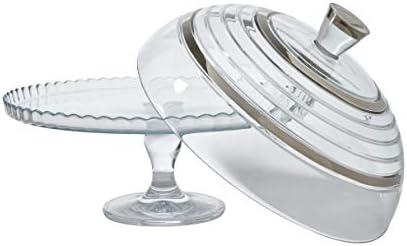 Glazze Crystal App-458-PL Appalachia Luxury Dome com borda de platina de 24k de 24k | Placa de bolo de pedestal sofisticada com tampa de vidro, 9 h - diâmetro: 10