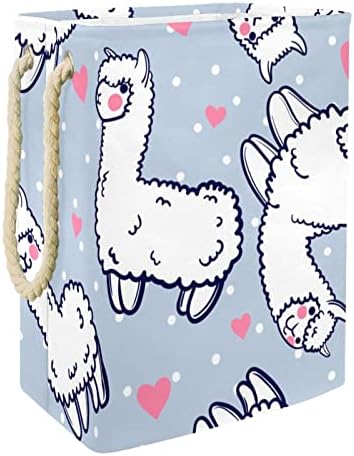 Cartoon Alpacas Branco Pink Heart Leundry Basket Storage Sacos embutidos com suportes destacáveis ​​cesto de roupa dobrável para