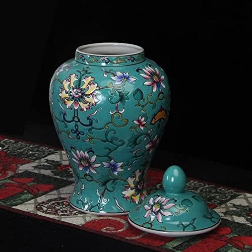 Mryer Jingdezhen decoração jarra de gengibre cerâmica com tampa, porcelana Lotus Pattern Design Vaso Temple Jar frascos