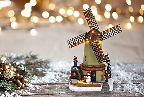 Lill Windmiling da vila de Natal - animada Musical Winter Snow Village - adição perfeita às suas decorações internas
