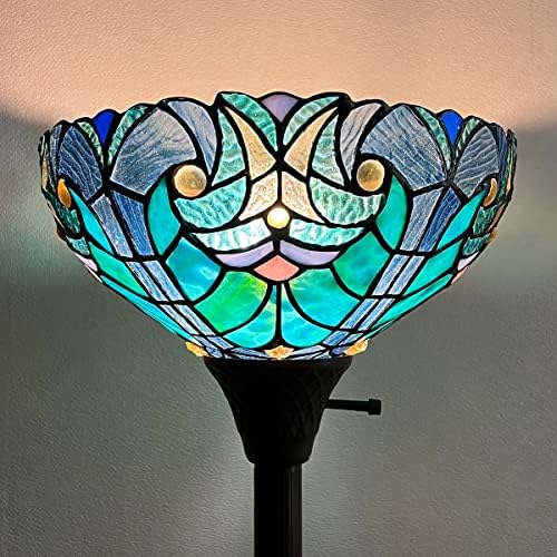 Lâmpada de piso de Tiffany Tiffany Tiffany, manchas de vidro da lâmpada de vidro, antigo antigo vitoriano redondo Tiffany Light Standing
