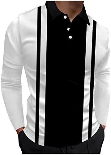 Camisas de pólo masculinas, primavera de manga longa de manga listrada botão de golfe de gola de golfe muscular Slim Fit Sports