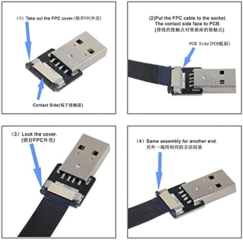 Cablecc para baixo para baixo USB 2.0 tipo A masculino para USB-C Tipo C Tipo de dados masculino Slim FPC Cabo para FPV & Disk & Telefone 100cm
