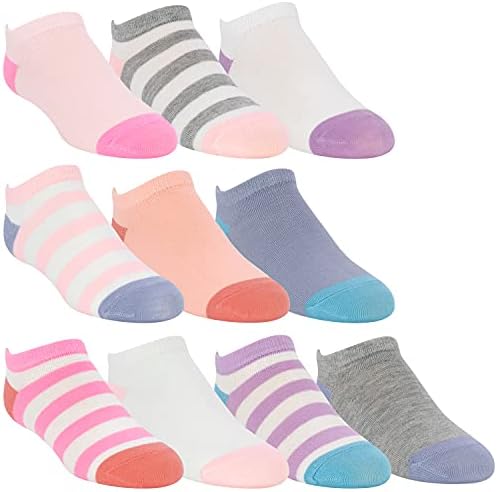 Stride Rite 360 ​​Girls 10 Par Pack sem show meias multicoloridas no tornozelo em cores pop básicas e divertidas para crianças