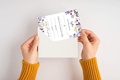 Cartões de convite de casamento com envelopes - flores silvestres roxas preenchem os suprimentos em branco de convidado de chuveiro