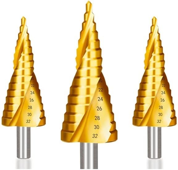 Htawi step cone broca bit revestida 4-12/20/32mm bit de perfuração de núcleo para perfuração de metal de madeira cortador de cone de