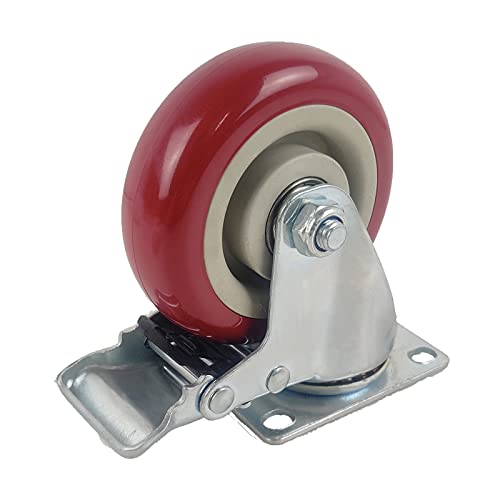 Kuanmin Chetes pesados, rolamento de esferas de trava rodas de rodízios vermelhos, roda giratória com freio, conjunto de 4 rodas com parafusos