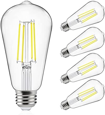 Ascher vintage LED Edison Bulbos 60 watts equivalente, lâmpada LED de proteção ocular com 95+ CRI, não minimizível, luz do dia 5000K, Bulbos de filamento de LED antigos ST58, base média e26, pacote de 4