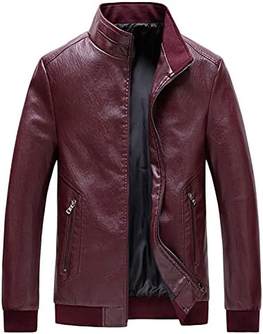 Maiyifu-Gj Men's Stand Collar Leather Bomber Jacket