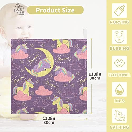 vvfelixl panos de lavagem de bebê algodão dormindo fofo unicórnio púrpura púrpura panos de panos de pano de bebê macio para bebês para