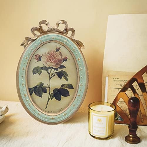 Cisoo Vintage Oval Picture Frame 5x7 Photo Frame Table Top Display e Decoração de casa pendurada na parede, azul verde
