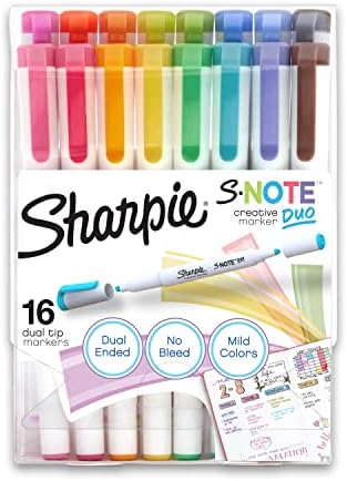 Duo Sharpie S-Note Duo Dual-Dend Creative Markers, parte Highlighter, Parte Art Marker, cores variadas, dicas finas e cinzel, inclui