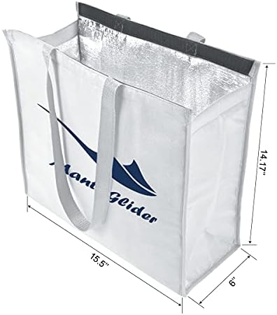 Bolsa de mercearia isolada - - capacidade de 5,7 galões - sacola de tela para alimentos congelados, produtos frescos, lojas de açougueiro ou piqueniques - bolsa de compras térmicas reutilizáveis ​​duráveis, branco