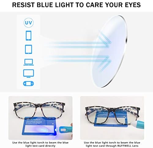 Ruffwell Blue Light Blocking Glasses for Men Mulheres, TR90 Square Computer Gaming Reading Glasses