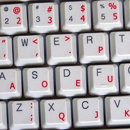 Dvorak simplificou o layout dos rótulos do teclado com um fundo transparente de letras vermelhas