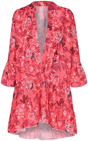 Mulheres plus size boho vestido de verão floral leopardo mini vestido de manga longa v colacial casual swing swing