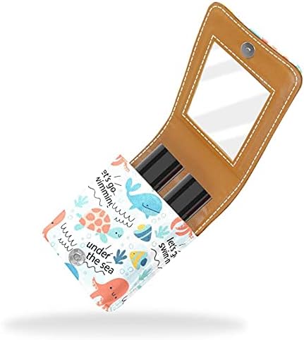 Caixa de batom com espelho Animais Palavras Lip Gloss Holder Portable Lipstick Storage Box de maquiagem Bolsa de couro Mini Cosmético Bolsa segura 3 batom